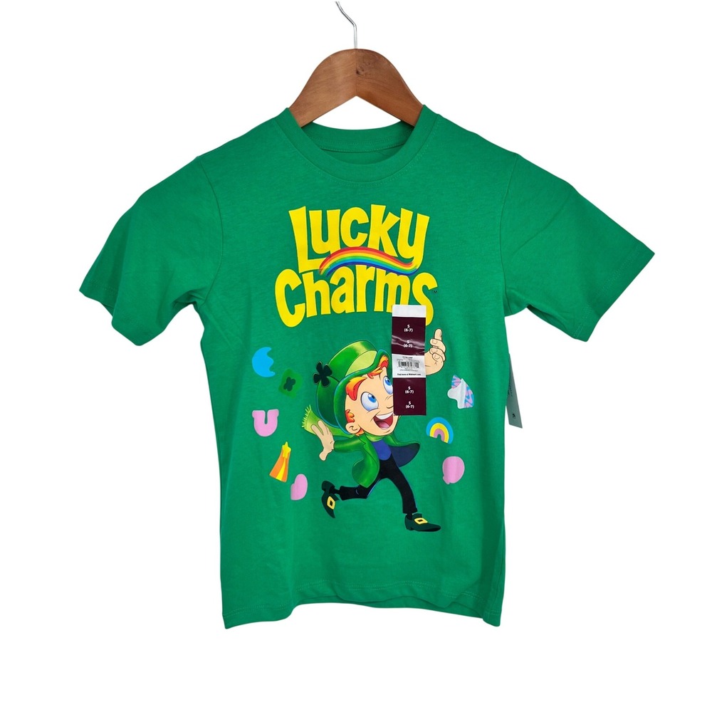 Lucky Charms Graphic T-Shirt Kids Size S 6/7 Green Leprechaun St Patricks Day